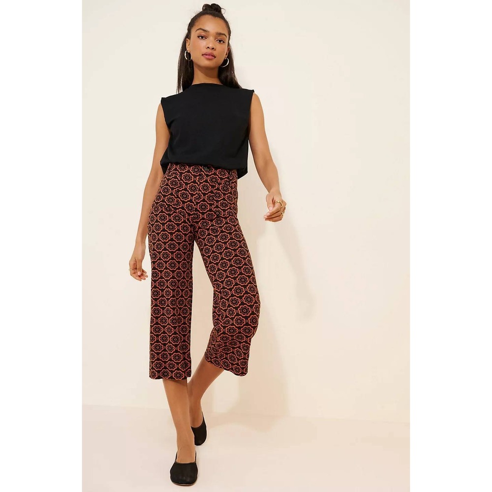 Maeve Pants Women 30 Orange Black The Colette Floral‎ Wide Leg Cropped High Rise